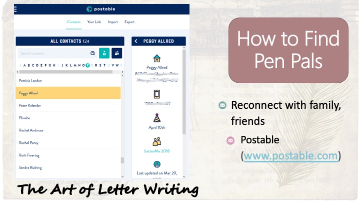 How to Find Pen Pals: Reconnect with family, friends - Postable (screenshot of Postable Address Book.